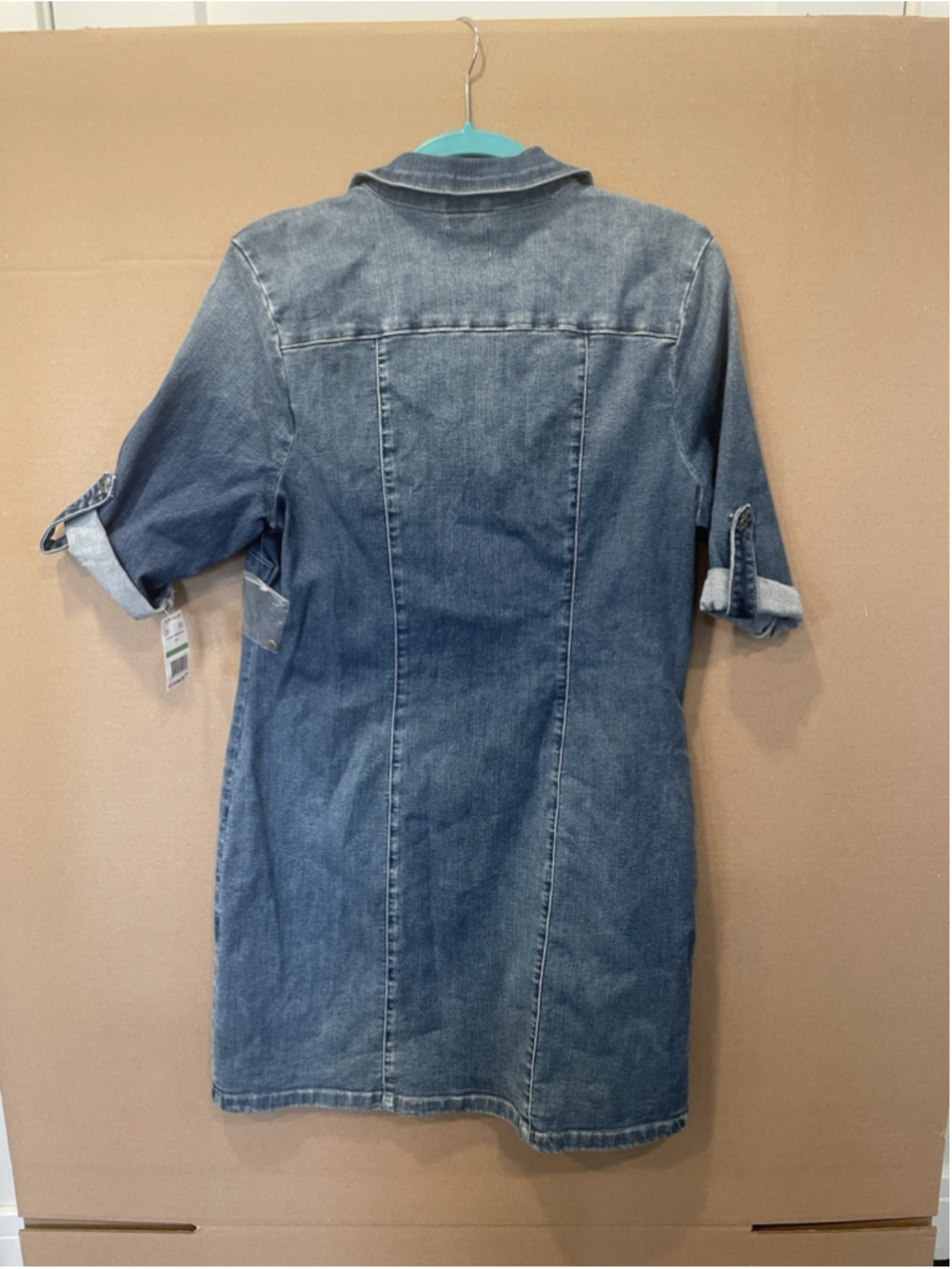 Wash Lab Women's Blue Jean Cotton Stretch Denim Midi Shirtdress Size Large - Picture 3 of 8